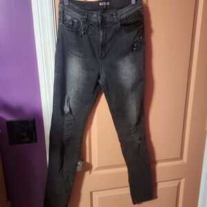 Disturbia Black Skinny Jeans with Eyelet Accents